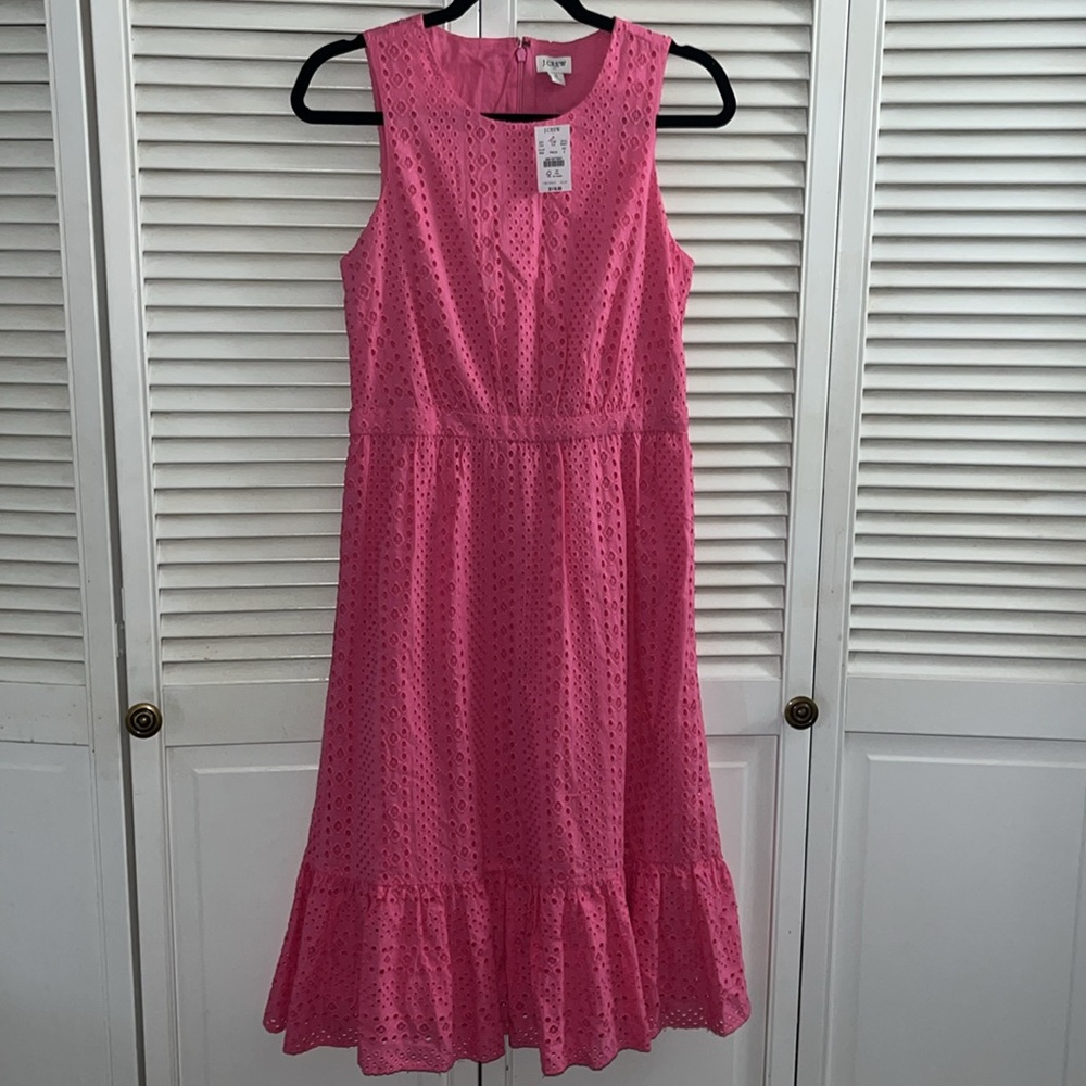 NWT J. Crew eyelet hot pink midi dress